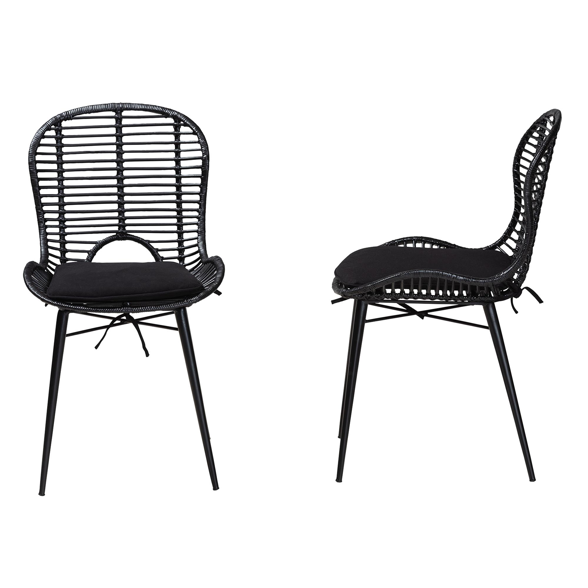 bali & pari Brenna Rattan BOHO Dining Chairs, Set of 2, Black