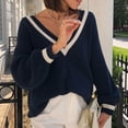 thumbnail image 4 of Xmyrz Sweaters For Women Trendy Winter V Neck Collision Color Long Sleeved Knitted Pullover Sweater Cute Sweaters, 4 of 8
