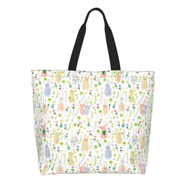Disketp Flower Rabbit Bolsa Tote Estampada para Mujer, Bolso de Hombro y de Mano para Compras y Viajes