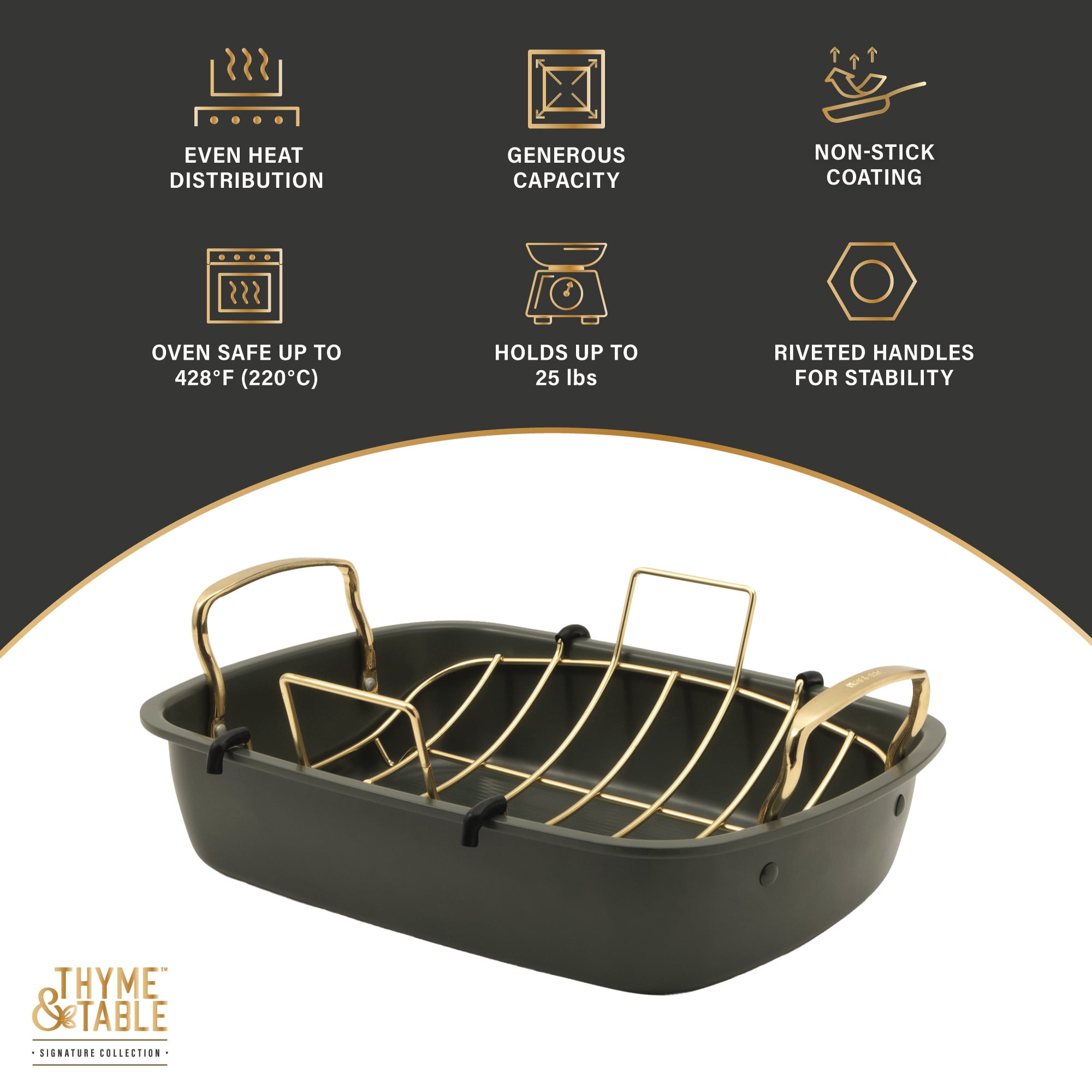 Thyme & Table 2-Piece Roaster with Rack - Green