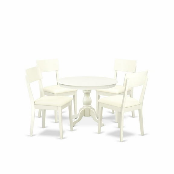 East West Furniture Hartland 5-piece Wood Dining Table Set in Linen White