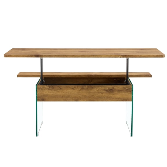 "Adjustable Height Coffee Table with Storage – 43.3" Rustic Wood & Tempered Glass, Modern Space-Saving Design, Living Room & Office"
