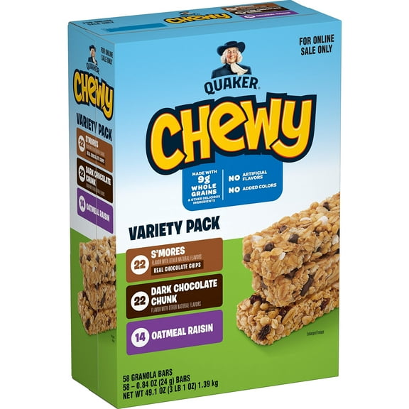 Quaker Chewy Granola Bars, 3 MDA05 Flavor Back-to-School Variety Pack, 58 Count