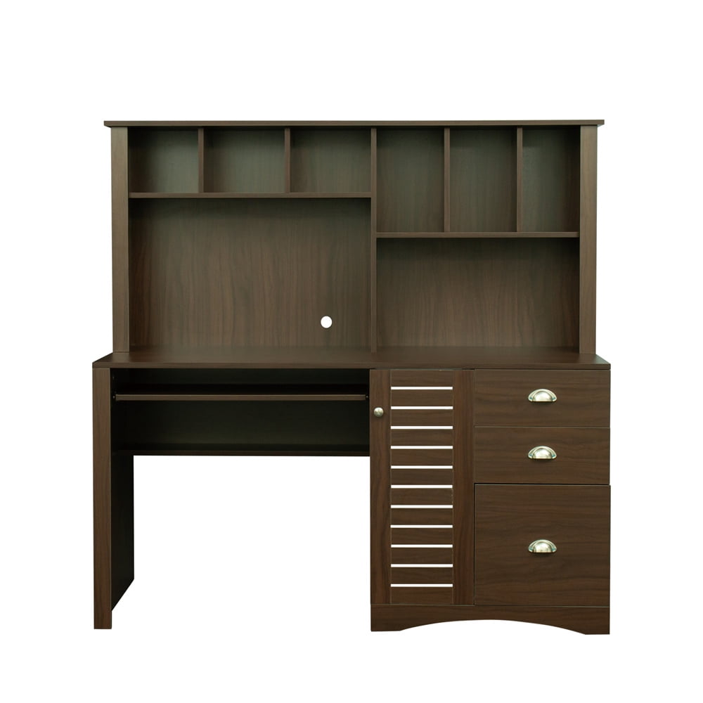 Computer Desk with Hutch and Keyboard Tray Solid Wood Home