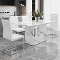 thumbnail image 6 of NYEESS Modern Dining Table Set for 4, 63" White Faux Marble Kitchen Table and 4 PU Leather Upholstered Chairs, MDF Dining Room Table with Silver Metal Legs, Rectangular Dinner Table Set for Home, 6 of 10