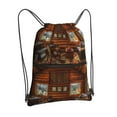 thumbnail image 2 of Wukai Log Cabin Inside Waterproof Drawstring Backpack with Zipper Pocket,Large Foldable Gym Bag for Women and Men, Perfect for Sports, Yoga, and Travel, 2 of 8