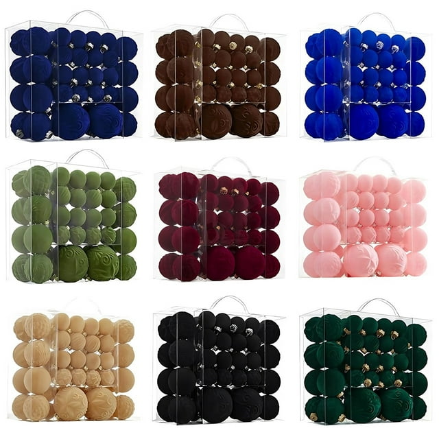 Adornos de Terciopelo para Bailes de Navidad | Decoraciones colgantes de plástico con textura flokada | 46 Piezas | Mezcla marrón | Efecto multidimensional | Foam Velvet | Easy Hang | Decoración