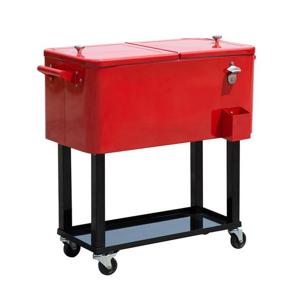Resenkos 80 QT Rolling Cooling Bins Ice Chest on Wheels Outdoor Stand Up Drink Cooler Cart for Party, Red