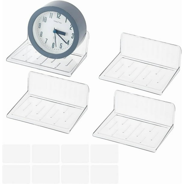 Paquete de 4 estantes flotantes pequeños de acrílico para pared, estantes adhesivos colgantes, estantes invisibles para montaje en pared, repisas de exhibición