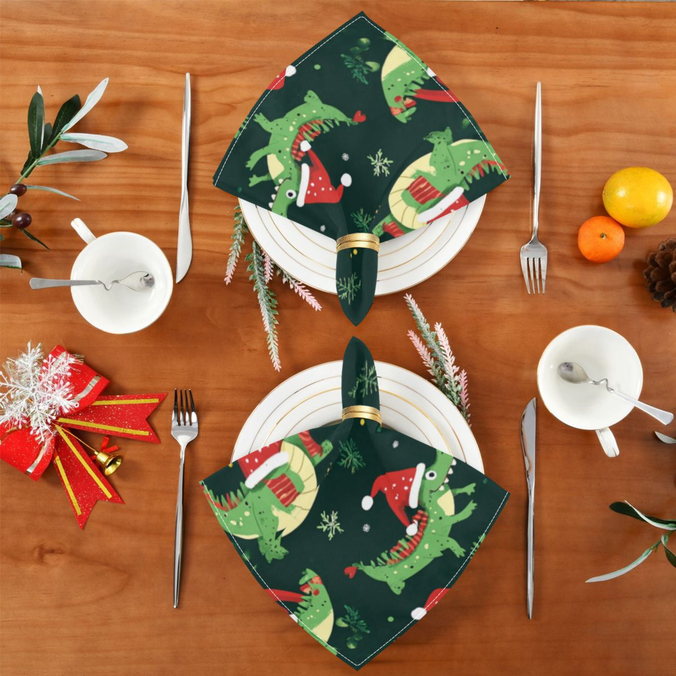 Napkin Satin Napkin 20*20Inchx6 Kitchen Towel Dinner Plate Towel Decorative Towel Napkin Tea Towel Suitable For Kitchen Table Christmas Cartoon Crocodile