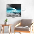 thumbnail image 2 of HFDF Teal Grey Coastal Beach Canvas Wall Art Black and White Blue Sea Ocean Moon View Nature Landscape Large Wooden Décor Seaside Waves Poster Modern Home Print Painting for Office, 14x11inch Framed, 2 of 5