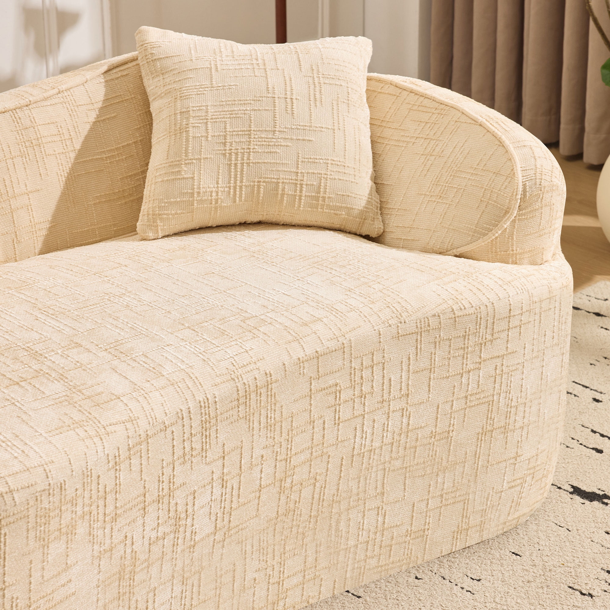 Curved Loveseat, Beige Compress Chenille Sofa with Two Pillows and Armrests, Foam Spring 2-Seater for Small Apartment Living Room or Bedroom, 67-Inch