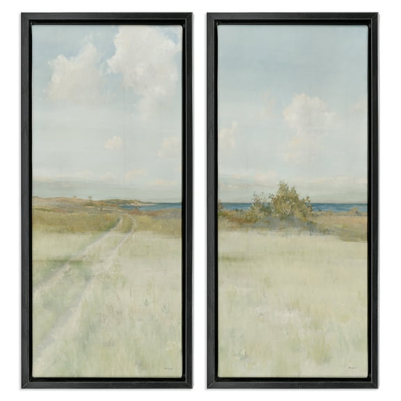 Stupell Industries Grass Path to Beach Alcove Landscape & Nature Painting Black Floater Framed Canvas Art Print Wall Art, 11 x 25, Set of 2