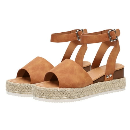 

1 Pair of Flange Sandals Straw Braided Sandals Women Summer Shoes Footwear Supplies Brown Size 41 EU40 US8.5 UK6