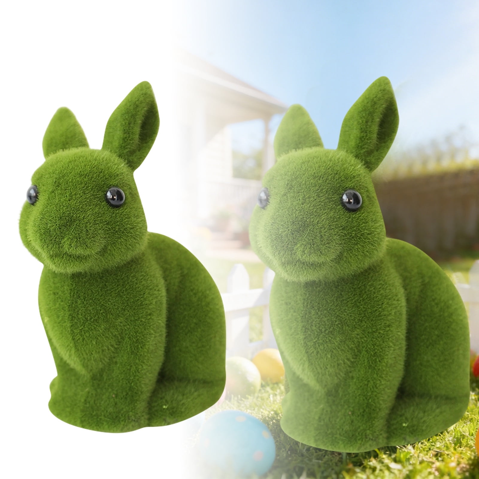 Easter Bunny Decoration, Artificial Moss Green Flocking Rabbit Sculpture for Garden, Spring Easter Party Decor, Home Table Decoration, Family Gathering Gift & Baking Centerpiece Ornament