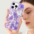 thumbnail image 6 of for iPhone 14 Pro Max Bling Case with Strap, Luxury Glitter Rhinestone Diamond Crystal Sparkle Rose Flower Pearl Floral Bracelets Soft Bumper Protective Case Cover for Women Girls Purple, 6 of 10