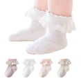 thumbnail image 6 of LYMAYTER 0-12Y Kids Dance Socks Toddler Ruffle Trim Socks Girls Solid Color Eyelet Dress Socks 4 Pack, 6 of 7
