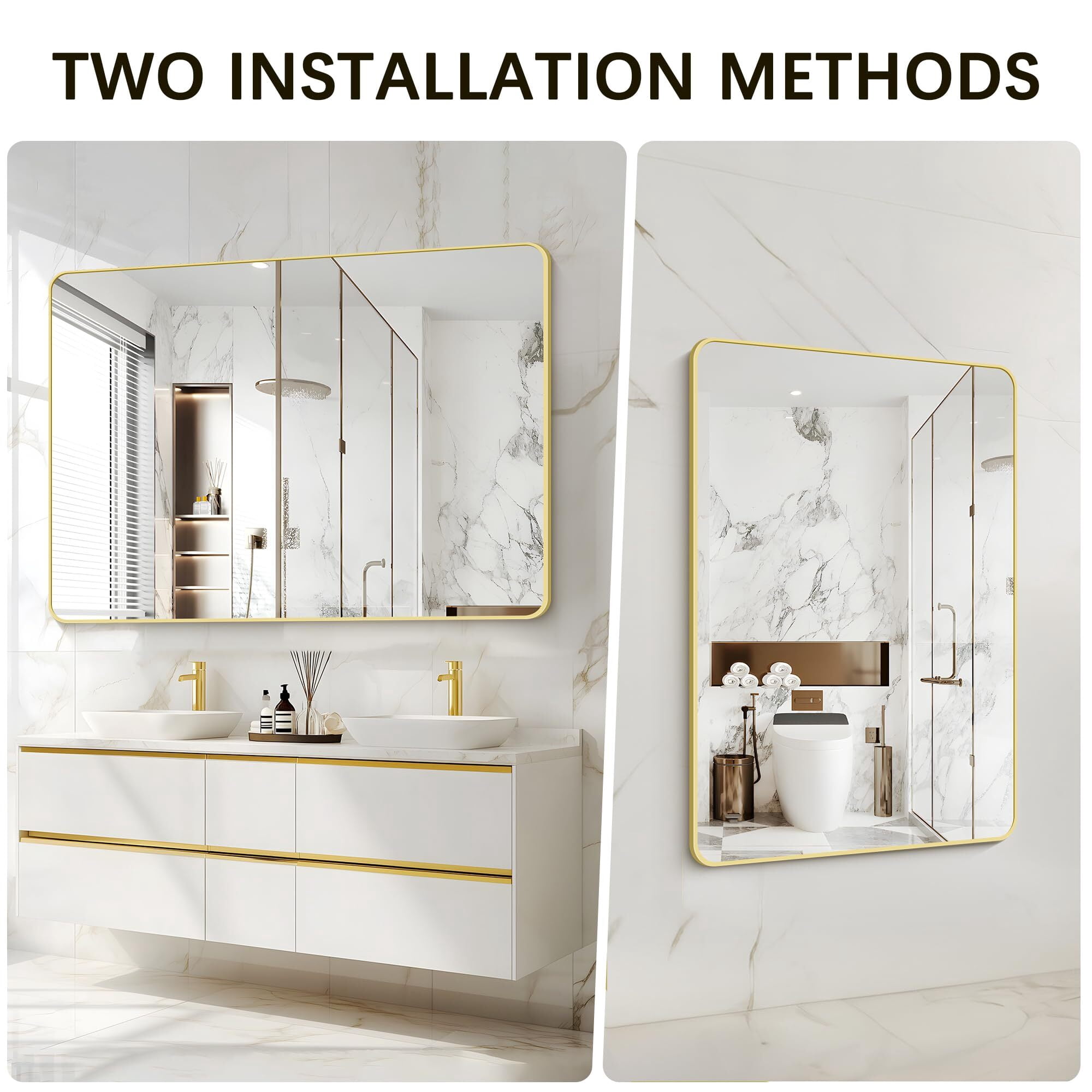 Gleamira 36"x48" Rectangular Bathroom Mirror Wall-Mounted Vanity Mirror,Gold