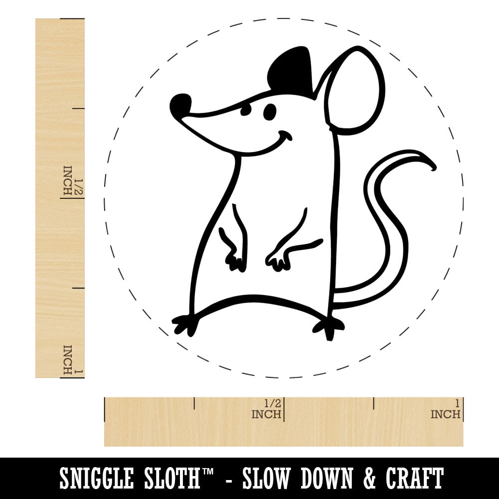 Cheerful Positive Delightful Cartoon Mouse Rat Self-Inking Rubber Stamp Ink Stamper - Fuchsia Ink - Medium 1 Inch