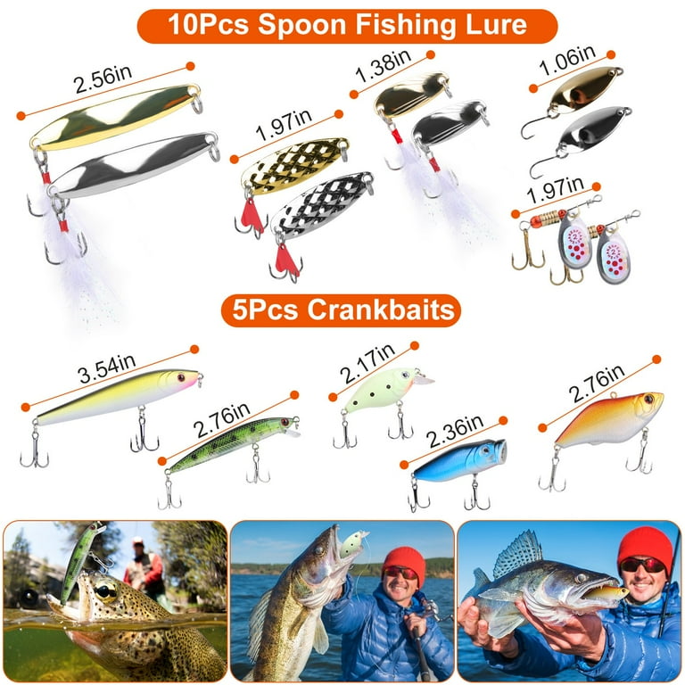 Fresh Fab Finds Fishing Lures Kit Soft Plastic Fishing Baits Set Spoon Fishing Gear Tackle with Soft Worms Crankbaits Box for Freshwater Saltwater to