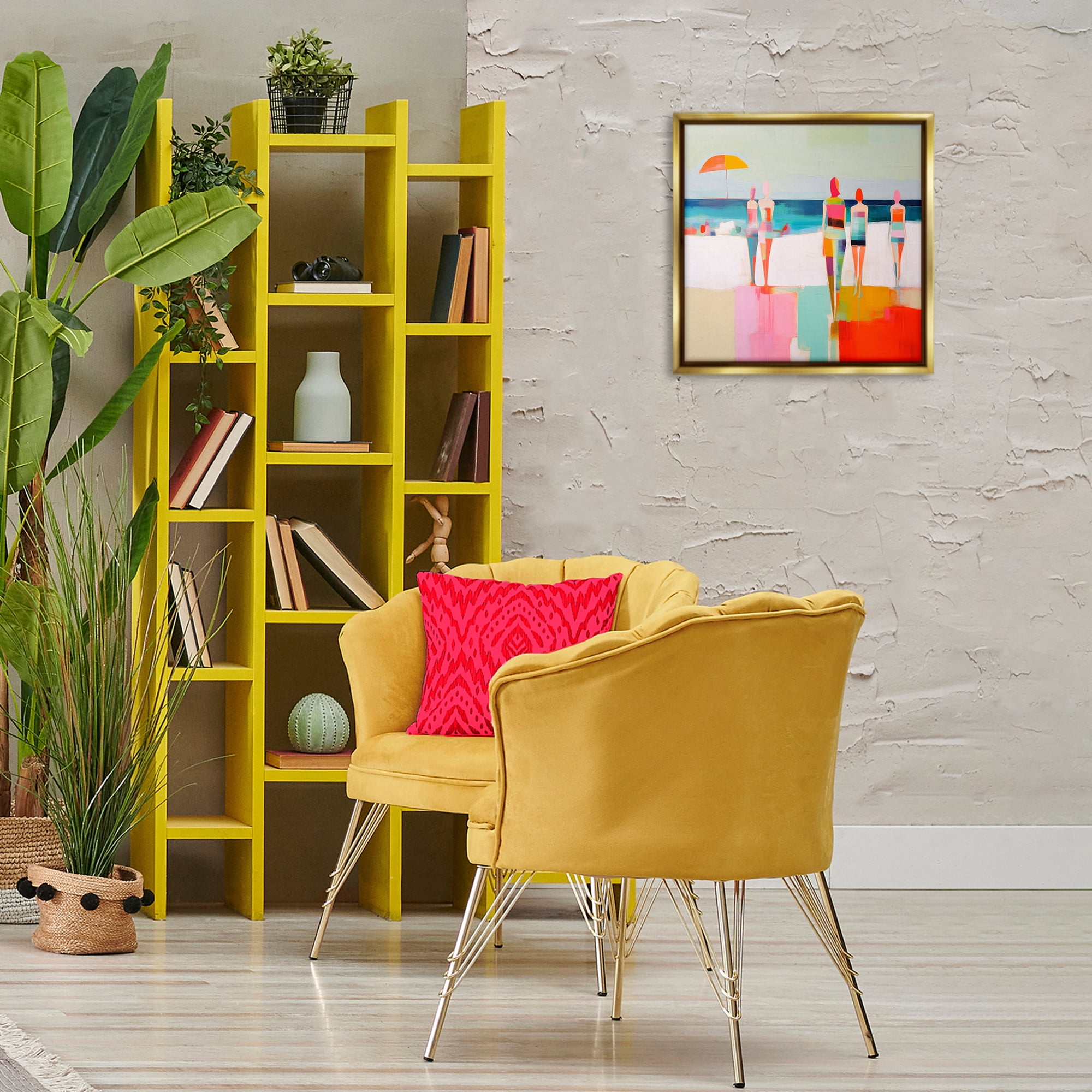 Stupell Industries Strolling on Beach Novelty Painting Gold Floater Framed Canvas Art Print Wall Art, 18 x 18