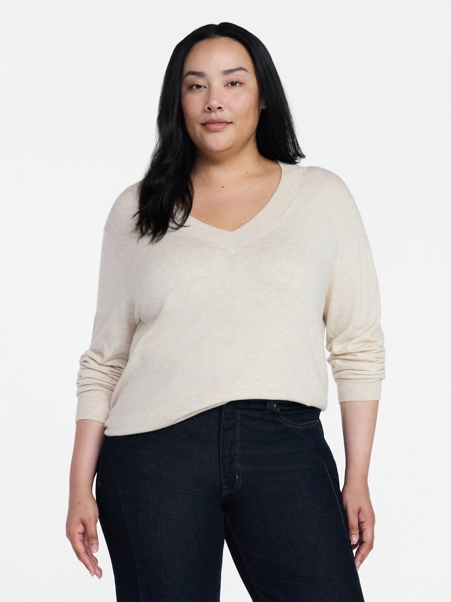 Time and Tru Women's V Neck Sweater, Lightweight, Sizes XS-XXXL