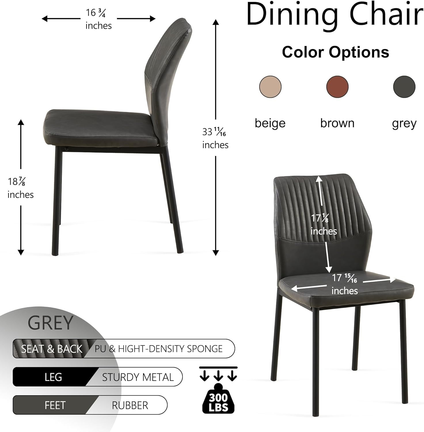 NORDICANA Dining Chairs Set of 4,Modern Leather Home Kitchen Chairs Upholstered for Dining Room, Apartment,Gray