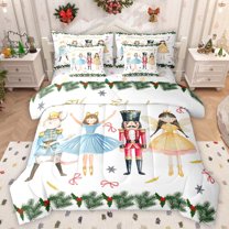 Manfei Cartoon Xmas Nutcracker Bedding Comforter Set 7pcs for Kids, Princess Fairy Angel Queen Bedding Sets, Christmas Plant Reversible Queen Sheet Sets, Lightweight Room Decor