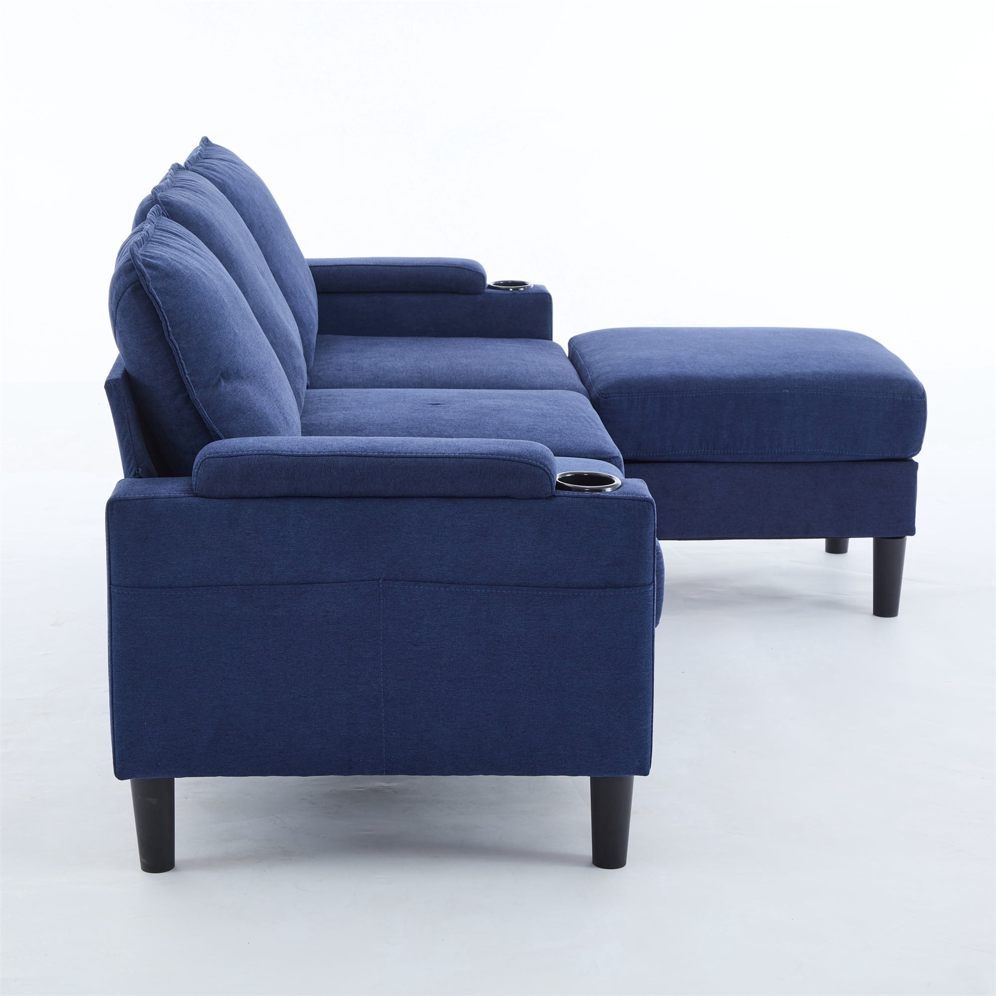 Aukfa 78" Sectional Sofa with USB Port, Storage Ottoman, Armrest with Hidden Storage, Linen, Blue