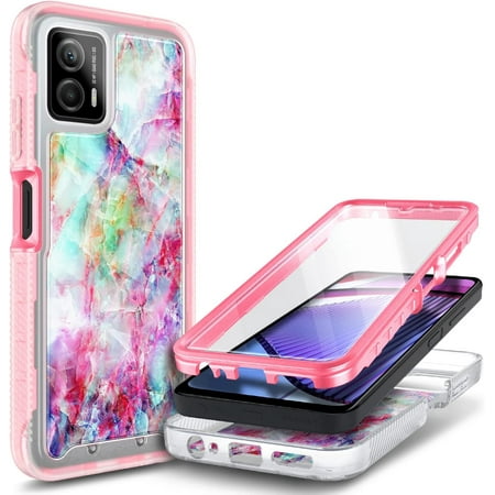 Nagebee Phone Case Compatible for Motorola Moto G Power 5G (2023) / Moto G 5G (2023) with [Built-in Screen Protector], Full-Body Protective Shockproof Rugged Bumper Impact Resist (Marble Fantasy)