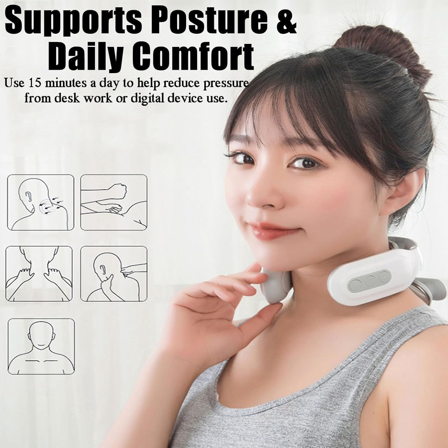 Vitality Magic Pro 2.0 Neck Massager, Vagus Nerve Stimulator for Neck4-Head Electric Massager, 6 Modes & 14 Intensity Levels, Cordless Rechargeable Design, Shoulder Relaxation & Pain Relief（White）