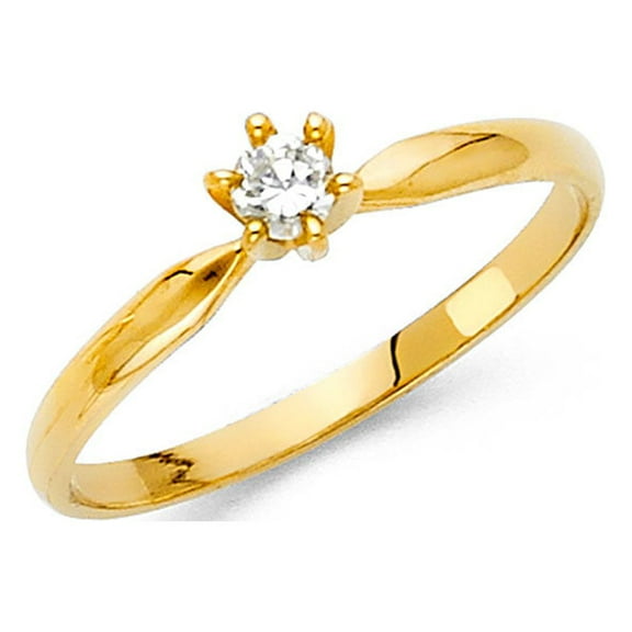 14k Yellow Gold Fashion Ring CZ Small Solitaire Band Engagement Promise Style Polished Fancy Size 7