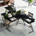 thumbnail image 2 of Costway L-shaped Computer Desk with Power Outlet 51" Corner Computer Workstation Black, 2 of 10