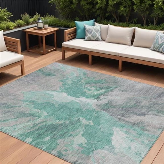 HomeRoots 615629 8 x 10 ft. Teal Blue & Lavender Abstract Washable Indoor & Outdoor Rectangle Area Rug