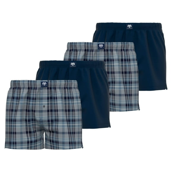 CECEBA calzoncillos tejidos para hombre, paquete de 4 - ropa interior, pantalones, algodón, logo, a cuadros, unicolor Azul XL (X-Large)