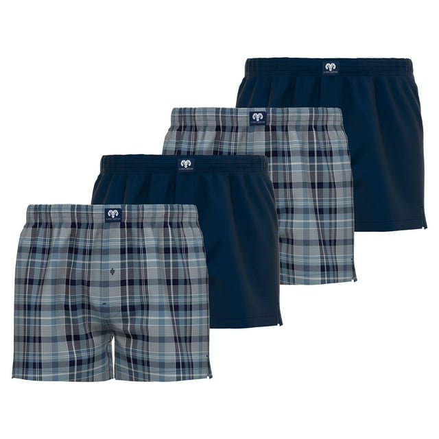 CECEBA calzoncillos tejidos para hombre, paquete de 4 - ropa interior, pantalones, algodón, logo, a cuadros, unicolor Azul XL (X-Large)