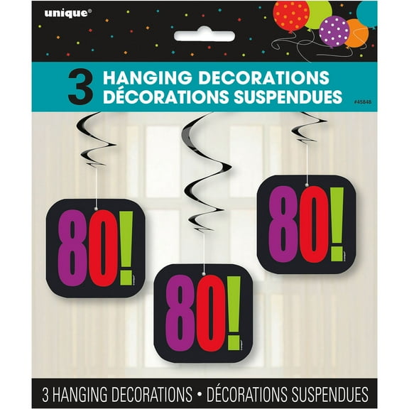 26" Hanging Birthday Cheer 80th Birthday Decorations, 3ct