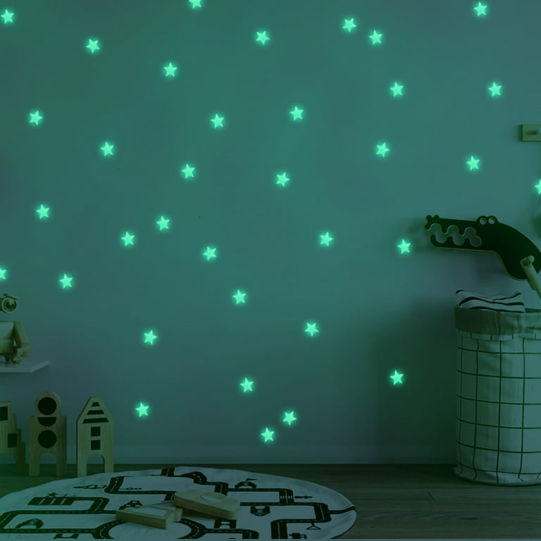 Farfi 100Pcs 3D Stars Glow In The Dark Ceiling Wall Stickers Cute Living  Home Decor 