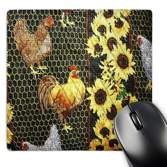 3dRose, Quilted Rooster n Sunflowers, MousePad