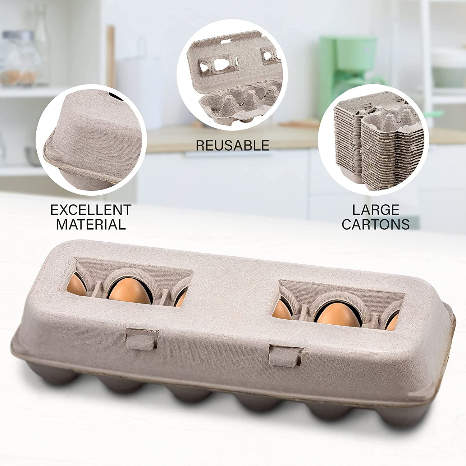 MT Products Blank Natural Pulp Egg Cartons |Hold 12 Large Eggs - Pack of 25