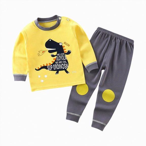 Boys Toddler Baby Clothes Fall Winter 3 6 12 18 24 Months 2T 3T 4T 5T Girls Outfits Solid Color Long Sleeve Elastic Waist Everyday Outfit Set 2PCS Kaprioy Pajamas Set