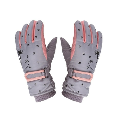 

YWDJ 6-12 Years Toddler Girls Boys Snow Gloves Kids Ski Winter Gloves Waterproof Windproof Kids Warm Gloves Gray