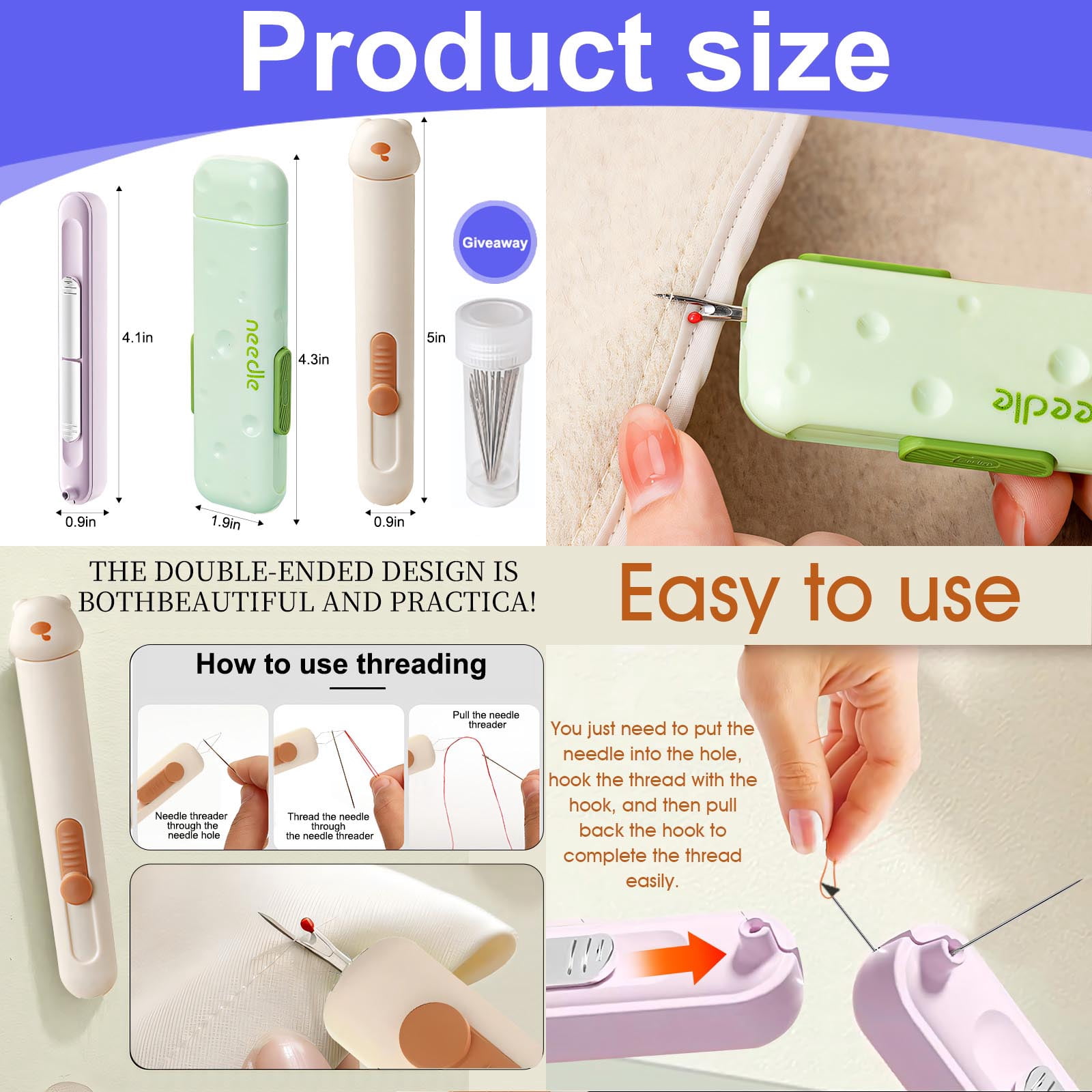 Needle Threader，2 in 1 Needle Threader Seam Ripper，3 in 1 Automatic Needle Threaders Seam Ripper，with Magnetic Storage Needle Box，Suitable for Hand Sewing Knitting Craft Sewing Supplies