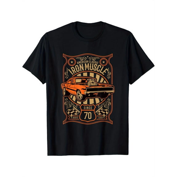 Retro American Classic Iron Muscle Car T-Shirt Vintage 1970s Style Automotive Racing Graphic Tee for Men