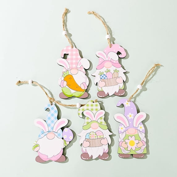 D-GROEE 5PCS Colorful Wood Easter Hanging Adorable Dwarf Shape Ornaments Painted Hanging Easter Decorations