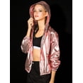 thumbnail image 2 of INSPIRE CHIC Women's Shiny Long Sleeve Zipper Hooded Metallic Jacket, 2 of 6