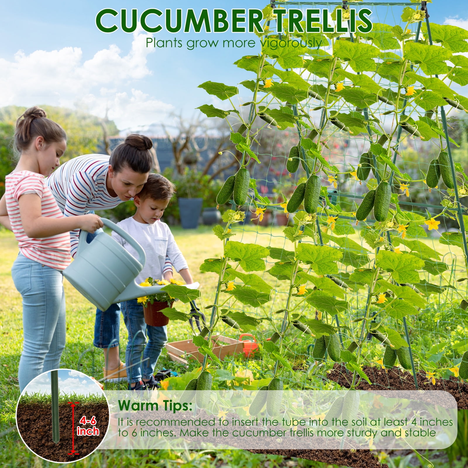 Sutowe Cucumber Trellis for Raised Beds Adjustable Size A Frame Garden Trellis with Climbing Net Garden Supplies for Climbing Plant Outdoors