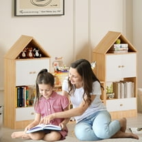 Glavbiku Multipurpose Children's Bookshelf with 2 Drawer,Adjustable Storage for Book and Toy,Natural