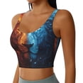 thumbnail image 2 of Daiia Red And Blue Fire Lion Printed Women's Sports Bra, Breathable Activewear Bra with U-Back Design and Removable Pads, Comfortable and Supportive for Yoga, Workout-Large, 2 of 8