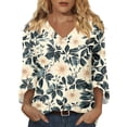 thumbnail image 3 of Iaqnaocc Shirts for Women Summer 3/4 Sleeve Dressy Casual Crew Neck T-Shirts Vintage Floral Print Tunic Tops Loose Fit Spring Day T Shirts Khaki L, 3 of 8
